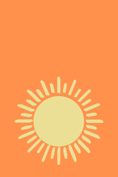 Ein gelbes Sonnen-Icon mit Strahlen steht auf orangefarbenem Hintergrund und wirkt klar und reduziert in einer schlichten Grafik.