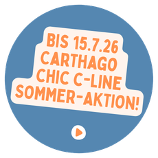 Zum Sommer-Angebot für Carthago chic c-line läuft bis 15.7.26 ein auffälliger Hinweis mit orangener Schrift auf blauem Kreis.