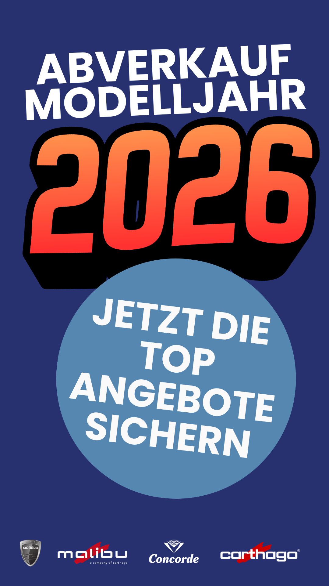 Große Schrift kündigt den Modelljahr-Abverkauf 2026 an und fordert dazu auf, sich die Top-Angebote zu sichern.